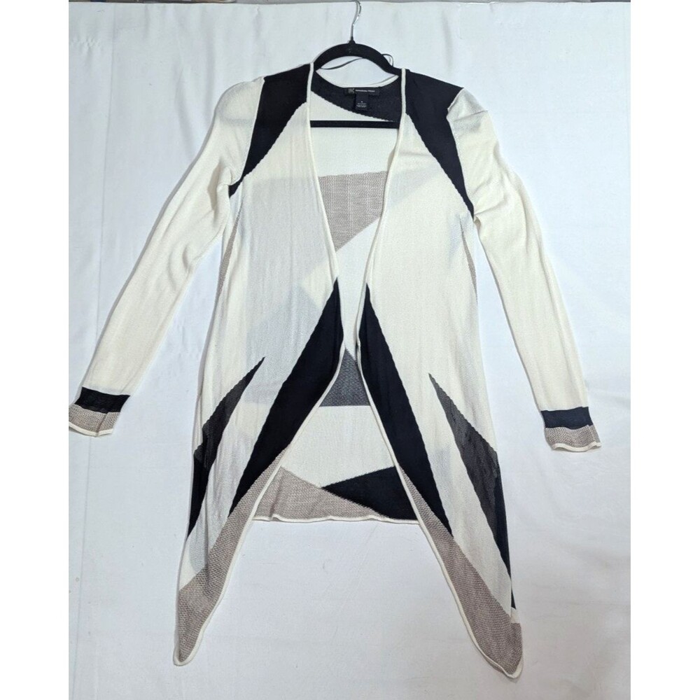I N C International Concepts Women's Black Cream Open Front Duster Cardigan S